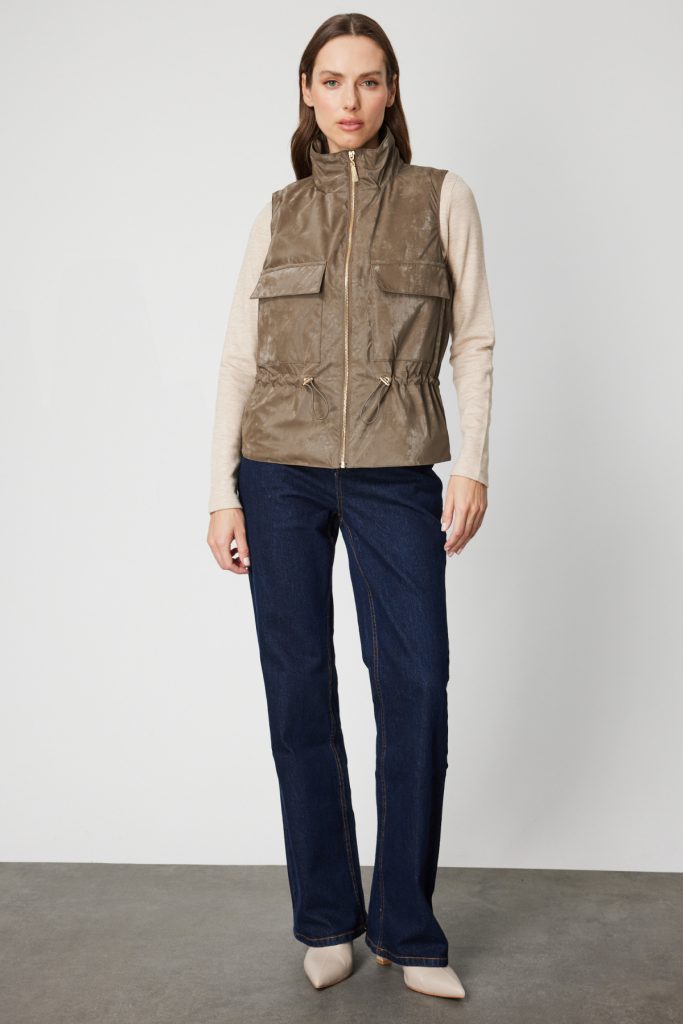 ON TRİKO Dik Yaka Beli Lastikli Yelek 60998 - VİZON