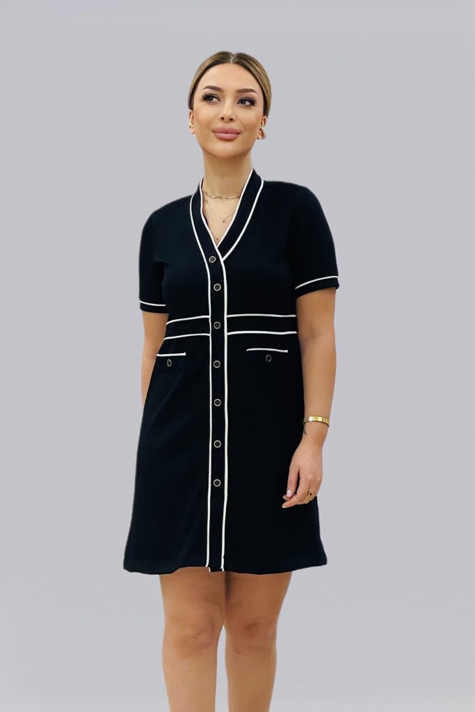 ON TRİKO Düğme Detaylı Elbise 56483 - Siyah