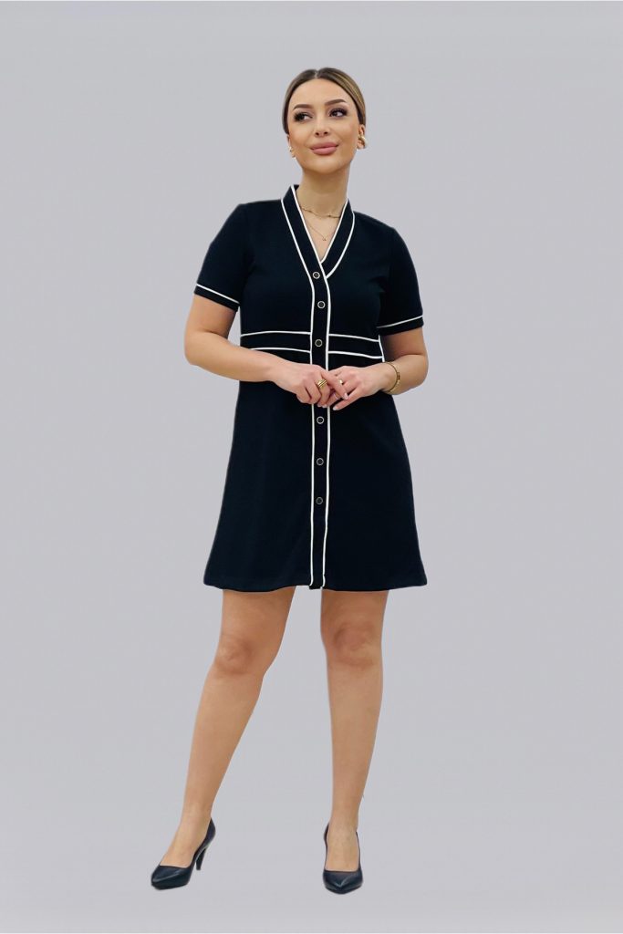 ON TRİKO Düğme Detaylı Elbise 56483 - Siyah