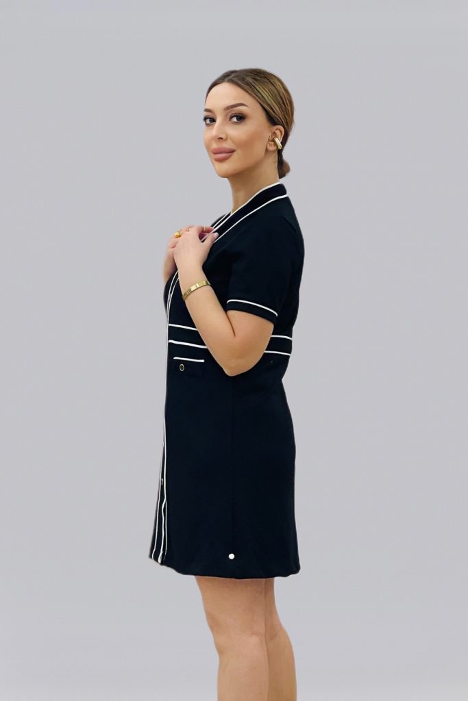 ON TRİKO Düğme Detaylı Elbise 56483 - Siyah