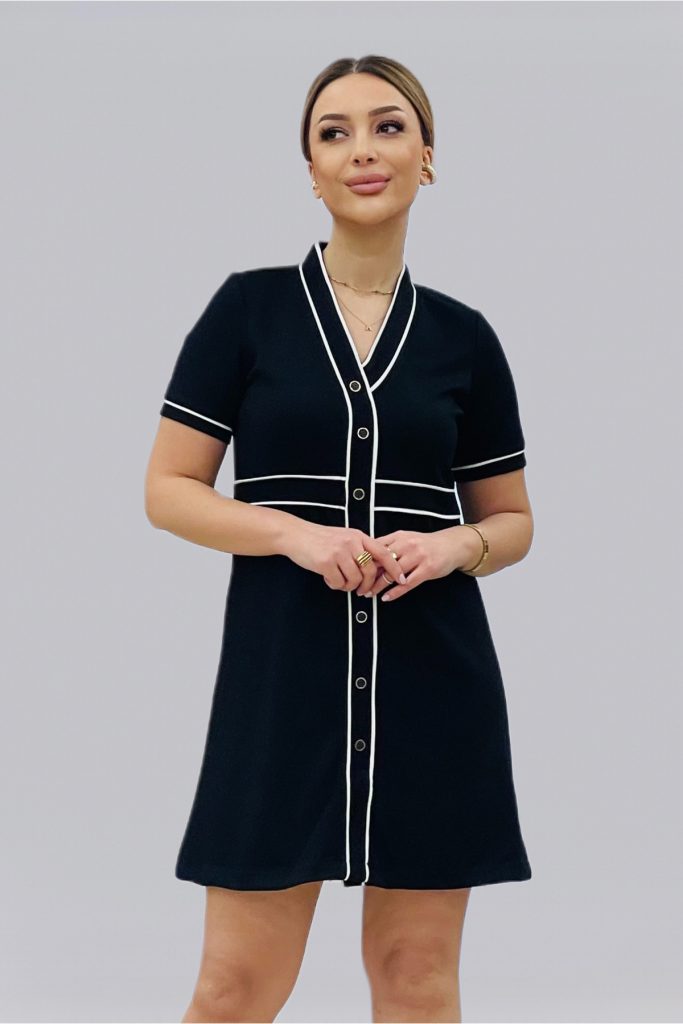 ON TRİKO Düğme Detaylı Elbise 56483 - Siyah
