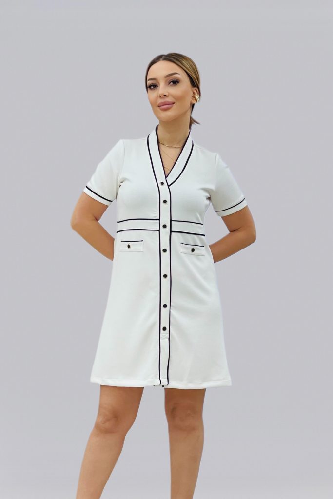 ON TRİKO Düğme Detaylı Elbise 56483 - EKRU