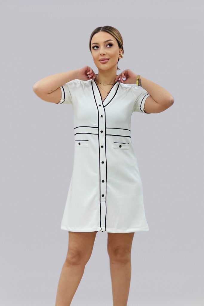 ON TRİKO Düğme Detaylı Elbise 56483 - EKRU