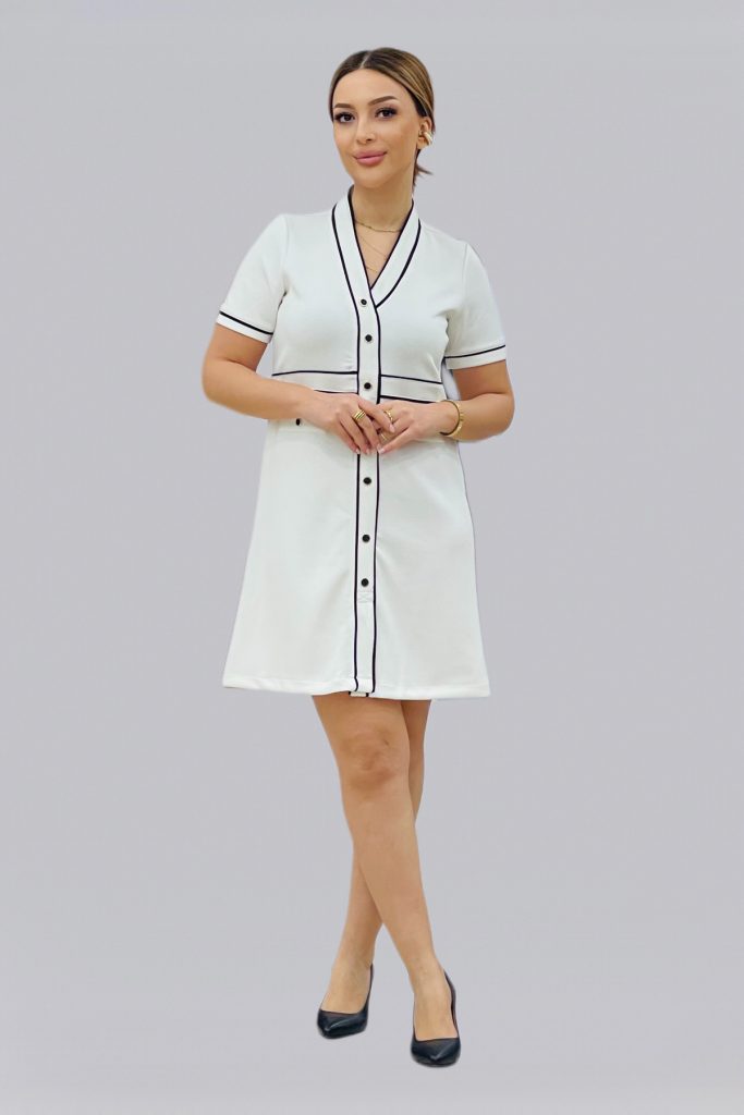 ON TRİKO Düğme Detaylı Elbise 56483 - EKRU