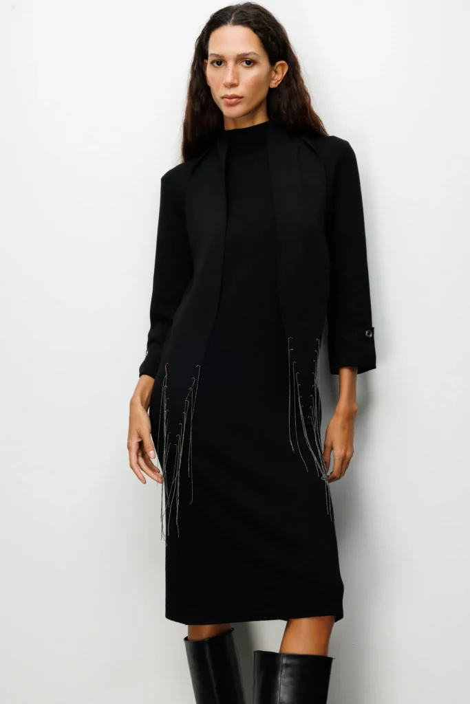 ON TRİKO Kuşaklı Midi Boy Triko Elbise 63315 - Siyah