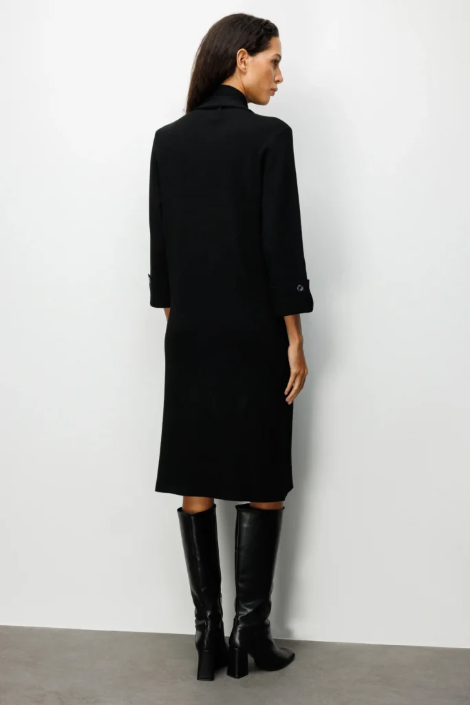 ON TRİKO Kuşaklı Midi Boy Triko Elbise 63315 - Siyah