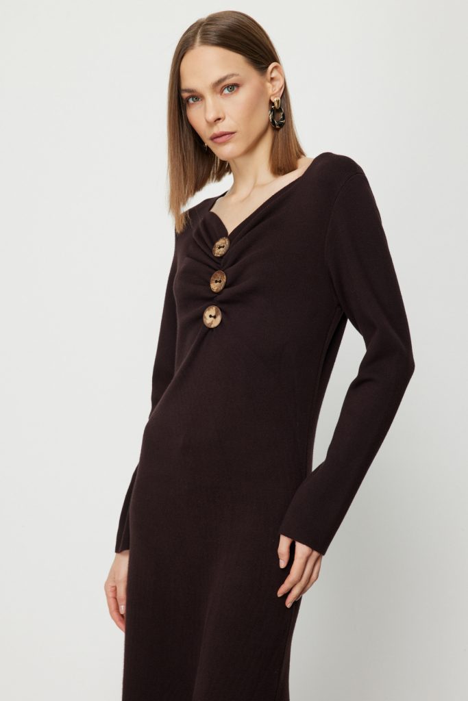 ON TRİKO Önü Büzgülü Düğmeli Triko Elbise 63400