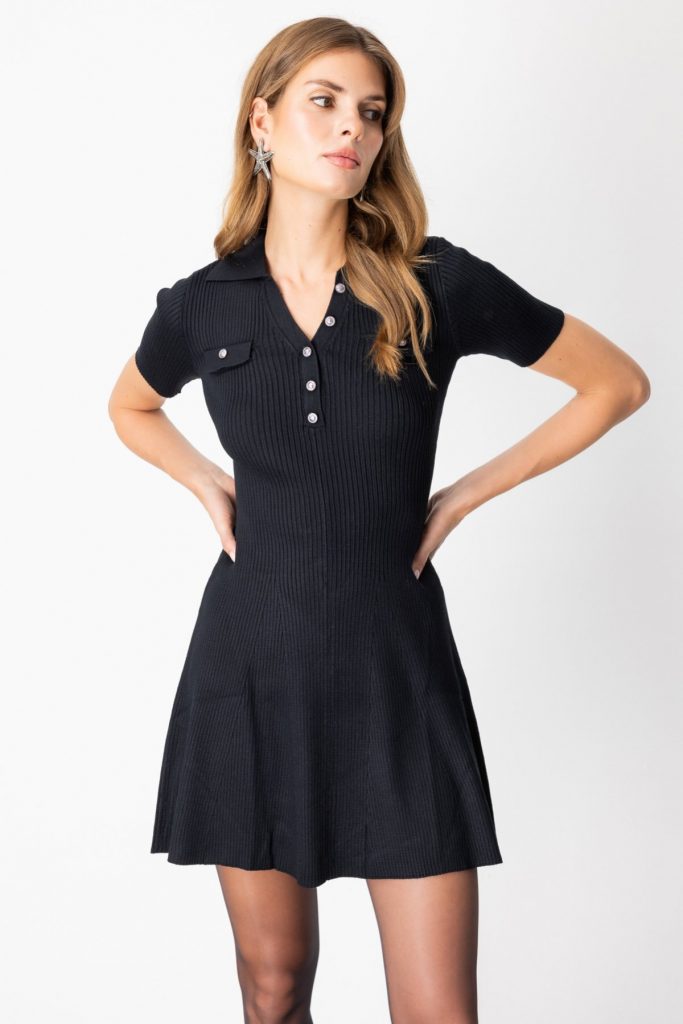 ON TRİKO  Eteği Volanlı Mini Triko Elbise 65401 - Siyah