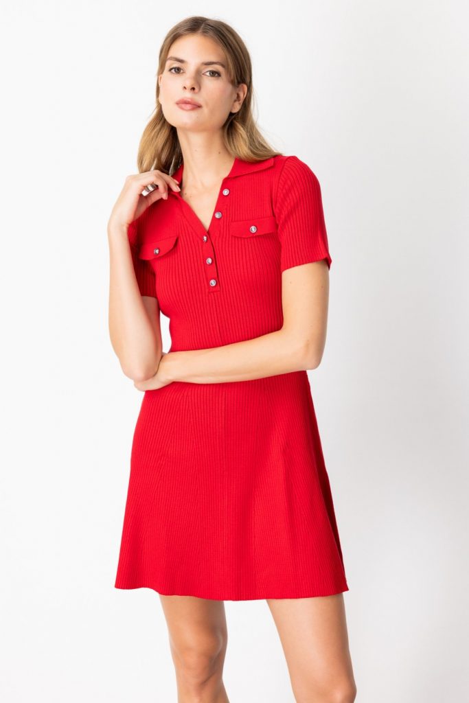 ON TRİKO  Eteği Volanlı Mini Triko Elbise 65401 - KIRMIZI