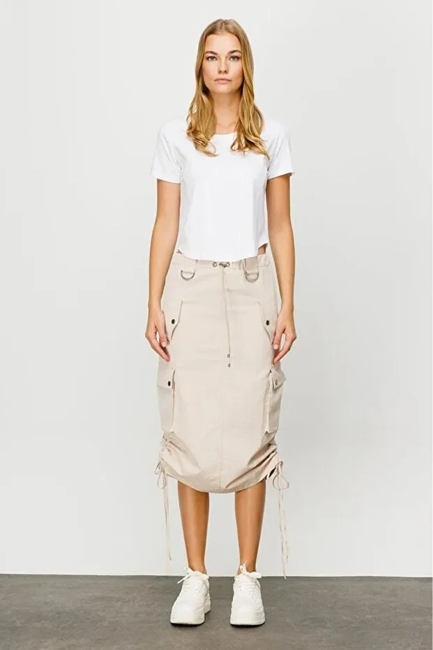 ON TRİKO Cepli Midi Etek 16204 - KUM