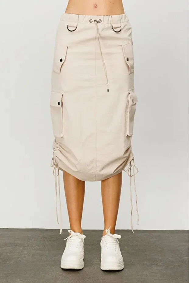 ON TRİKO Cepli Midi Etek 16204 - KUM