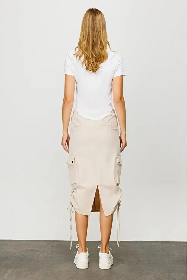 ON TRİKO Cepli Midi Etek 16204 - KUM