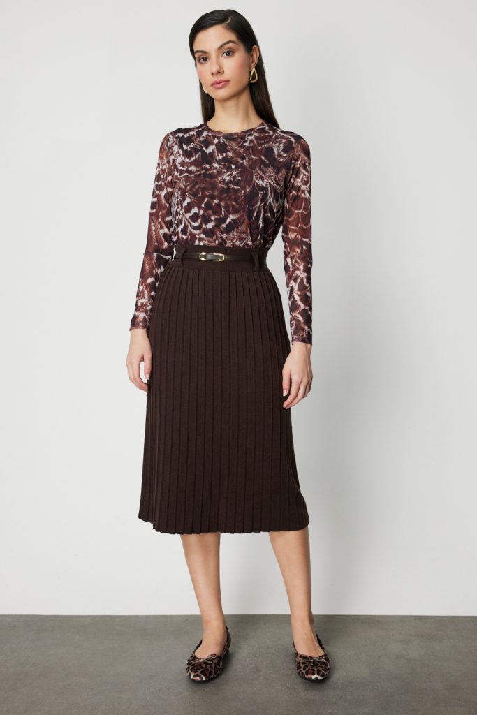 ON Beli Kemerli Midi Boy Triko Etek  65202 - kahve