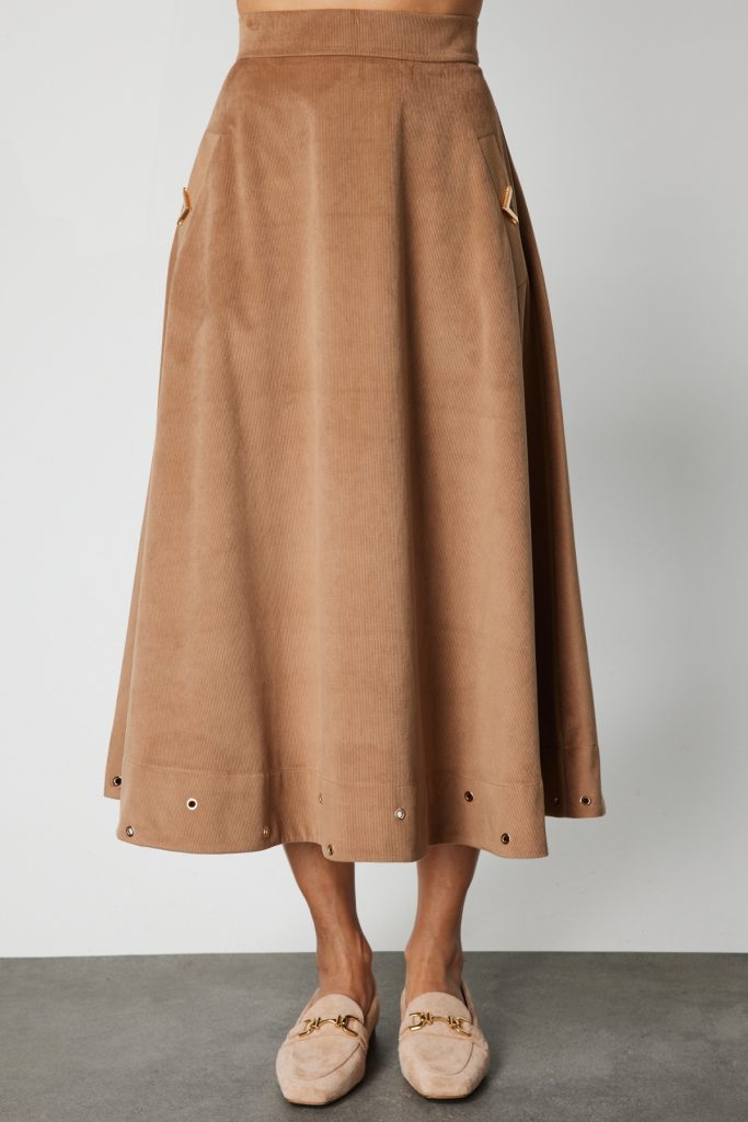 ON TRİKO Zımbalı Fitilli Midi Etek 66535 - camel