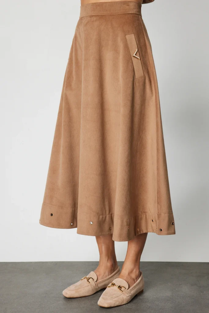 ON TRİKO Zımbalı Fitilli Midi Etek 66535 - camel