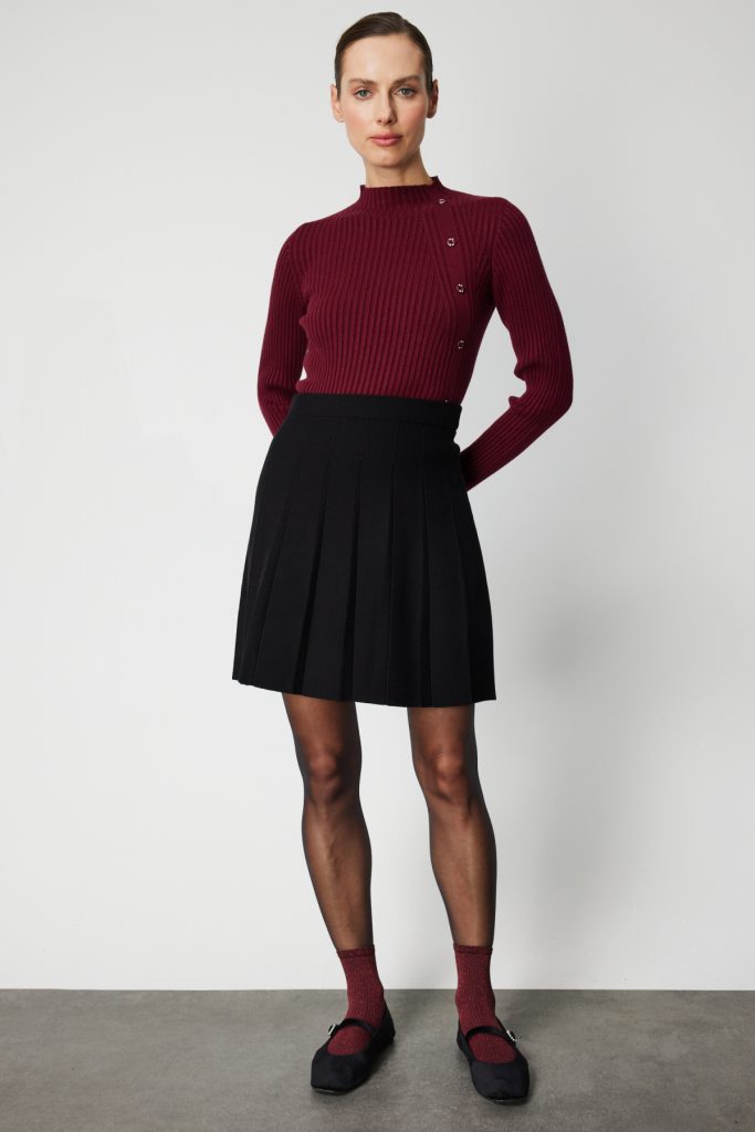 ON TRİKO Pileli Mini Triko Etek 69202 - Siyah