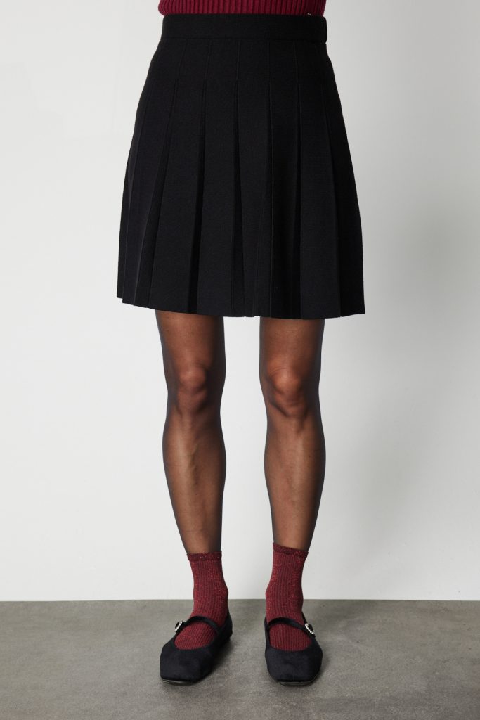 ON TRİKO Pileli Mini Triko Etek 69202 - Siyah