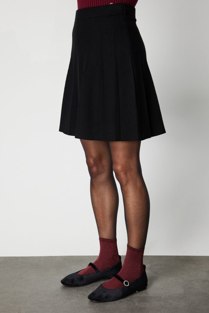 ON TRİKO Pileli Mini Triko Etek 69202 - Siyah