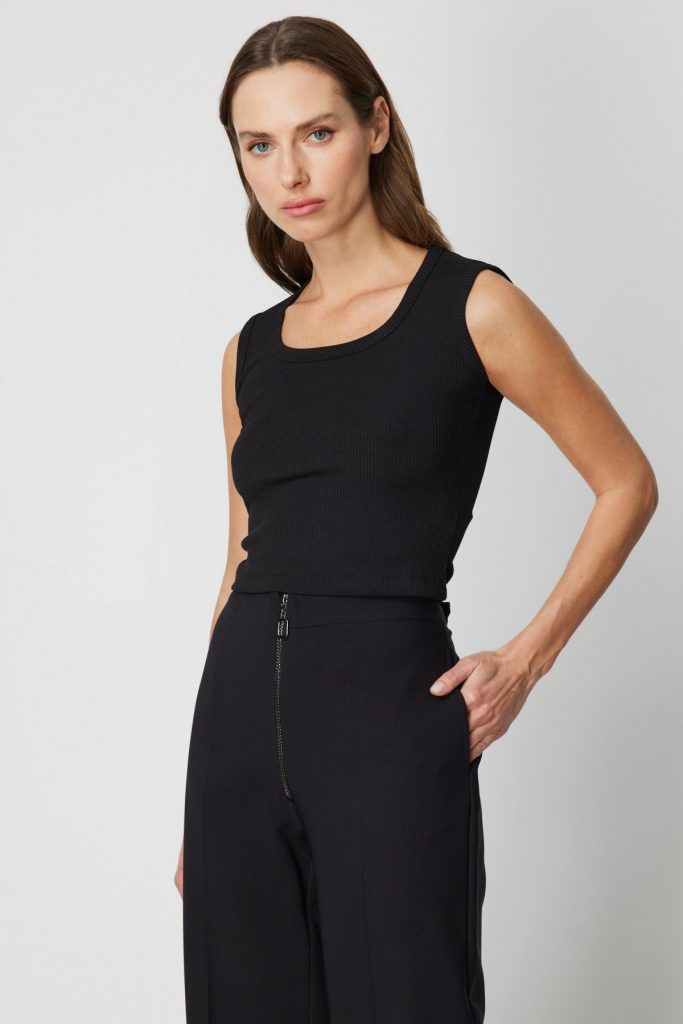 ON TRİKO Fitilli Kolsuz Crop Bluz 61396 - Siyah