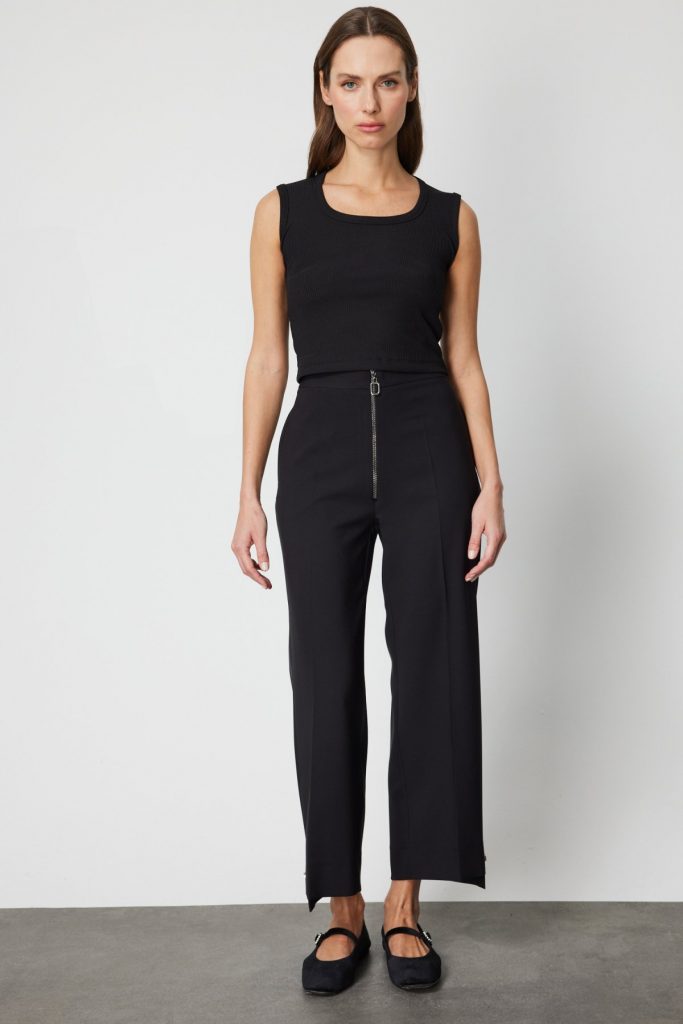 ON TRİKO Fitilli Kolsuz Crop Bluz 61396 - Siyah