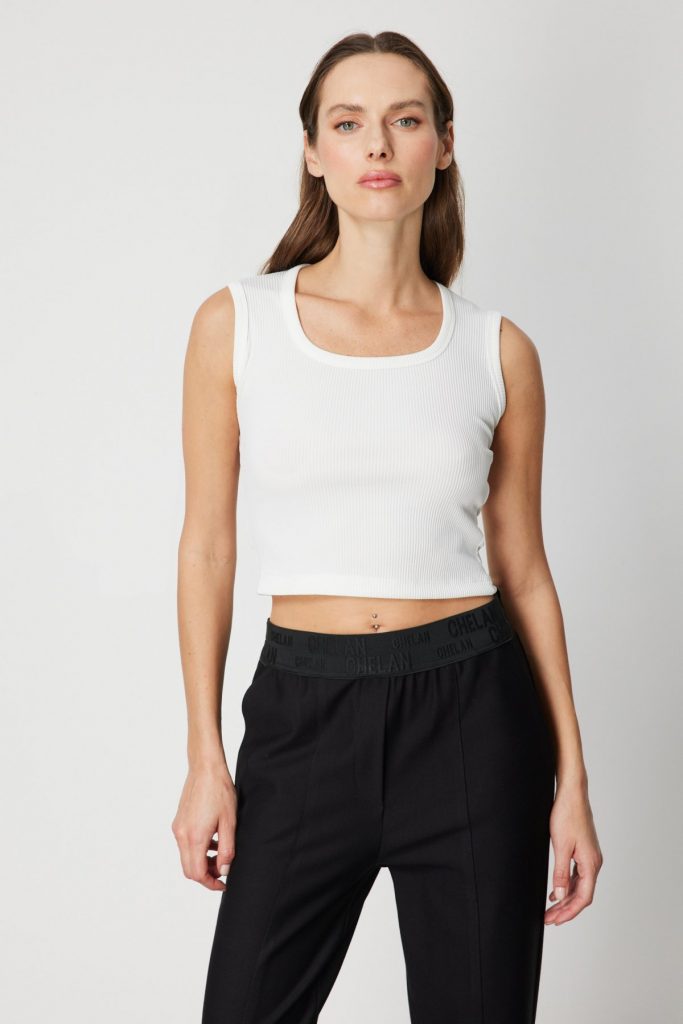 ON TRİKO Fitilli Kolsuz Crop Bluz 61396 - EKRU