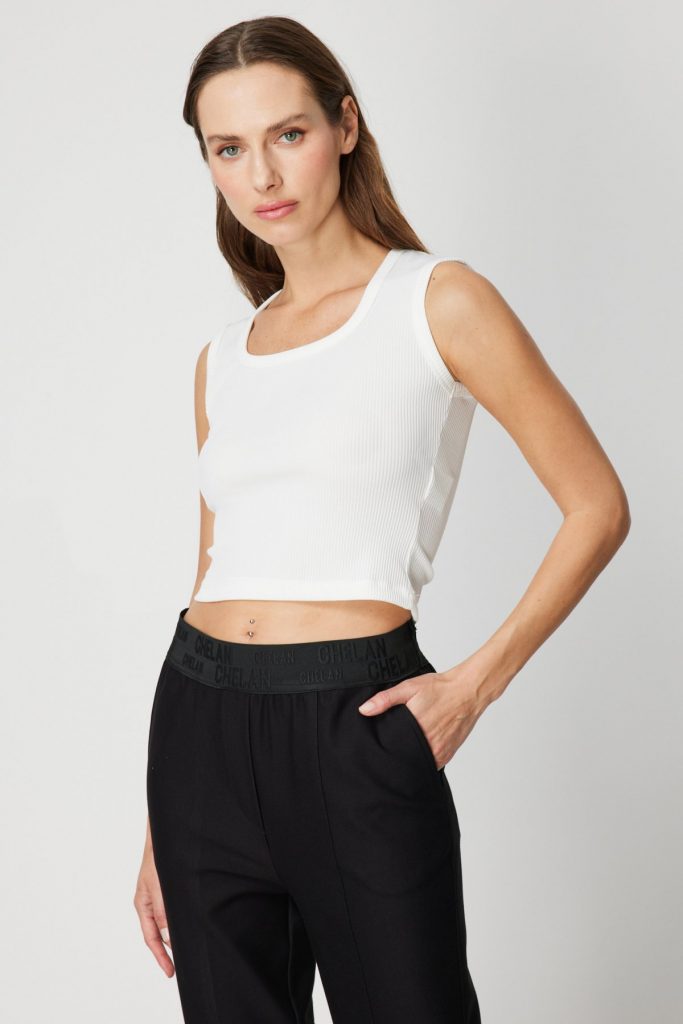 ON TRİKO Fitilli Kolsuz Crop Bluz 61396 - EKRU