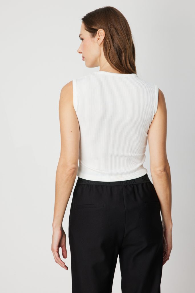 ON TRİKO Fitilli Kolsuz Crop Bluz 61396 - EKRU