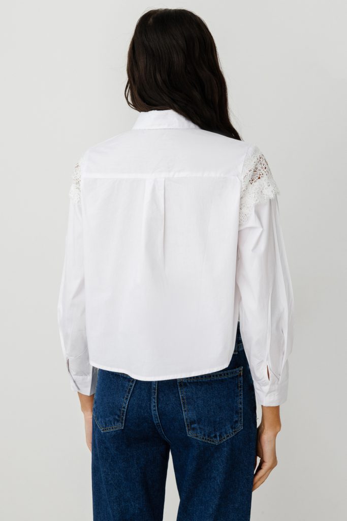 ON TRİKO Omuzları Dantelli Crop Gömlek 50343 - Beyaz