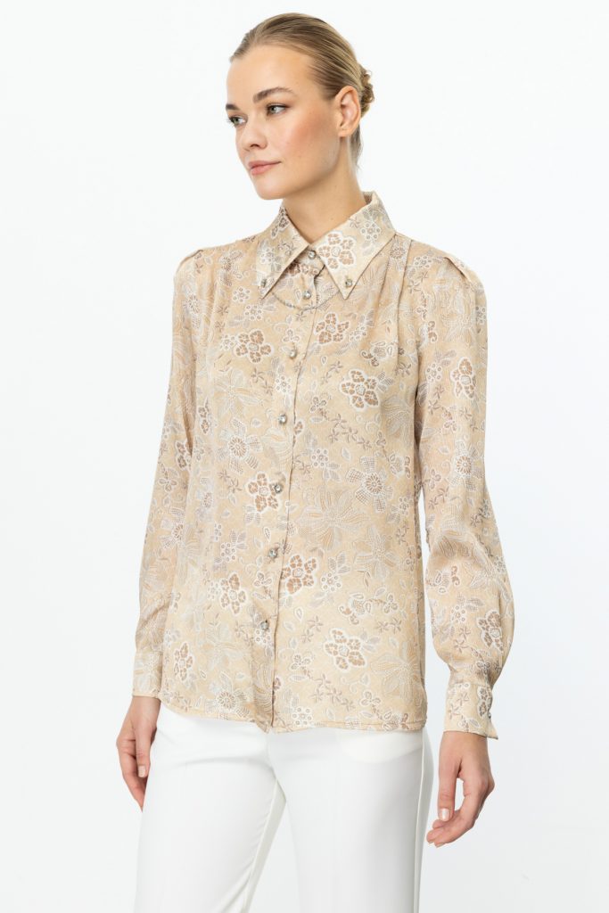 ON TRİKO Aksesuarlı Desenli Gömlek  52331 - SARI