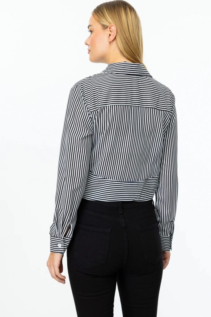 ON TRİKO Yanları Kemer Tokalı Çizgili Crop Gömlek  56330 - Siyah