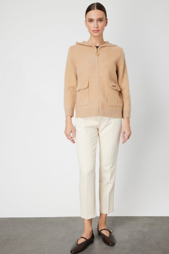 ON TRİKO Kapak Cepli Peluş Hırka 60936 - BEJ