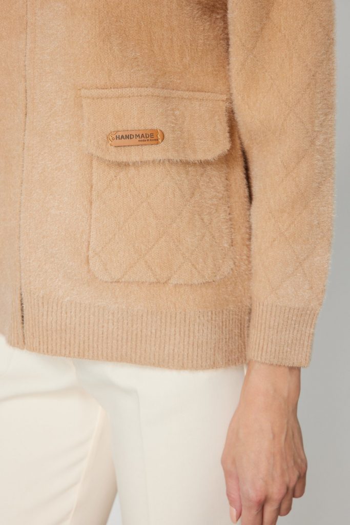 ON TRİKO Kapak Cepli Peluş Hırka 60936 - BEJ