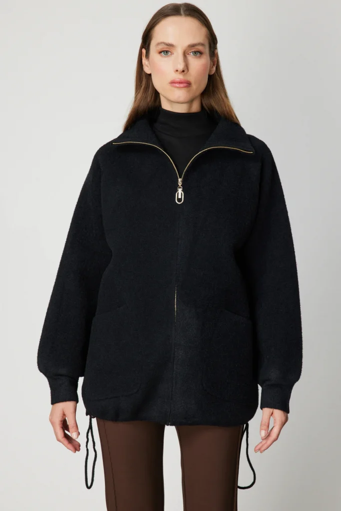 ON TRİKO Arkası Desenli Taşlı Dik Yaka Hırka 60945 - Siyah