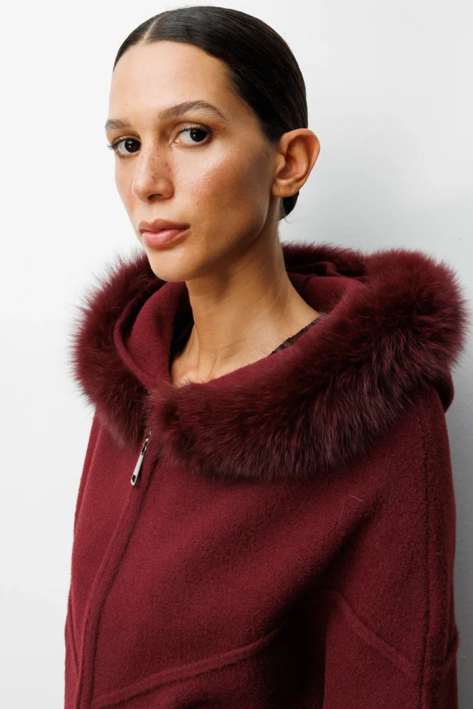 ON TRİKO  Yakası Kürklü Fermuar Cepli Hırka 63908 - bordo