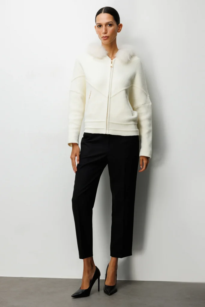 ON TRİKO  Yakası Kürklü Fermuar Cepli Hırka 63908 - EKRU