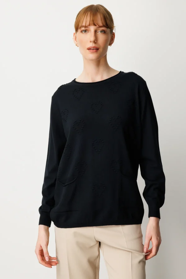 ON TRİKO Kabartma Desenli Cepli Triko Kazak 65344