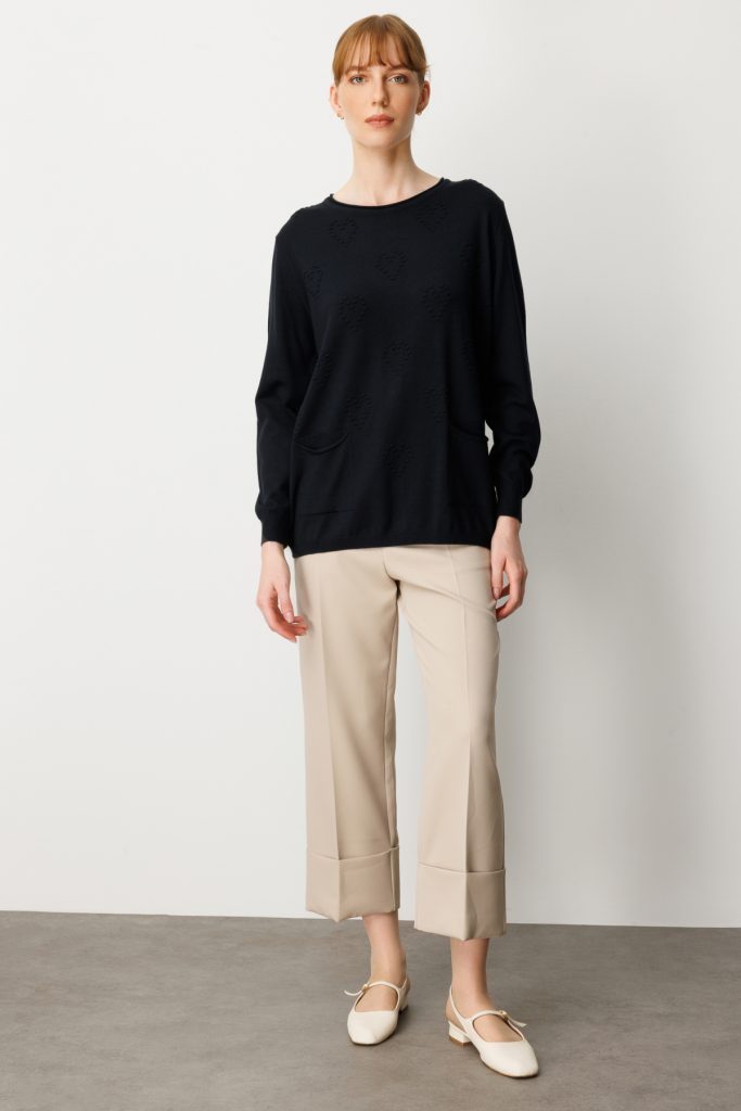 ON TRİKO Kabartma Desenli Cepli Triko Kazak 65344 - Siyah