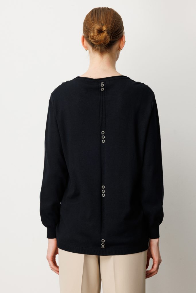 ON TRİKO Kabartma Desenli Cepli Triko Kazak 65344 - Siyah