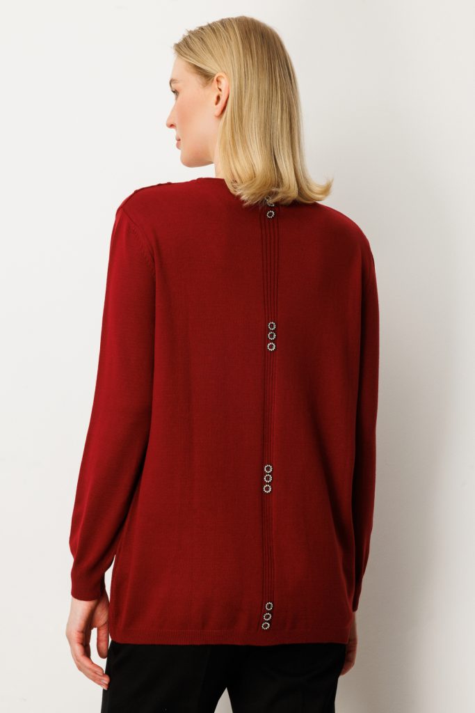 ON TRİKO Kabartma Desenli Cepli Triko Kazak 65344 - bordo