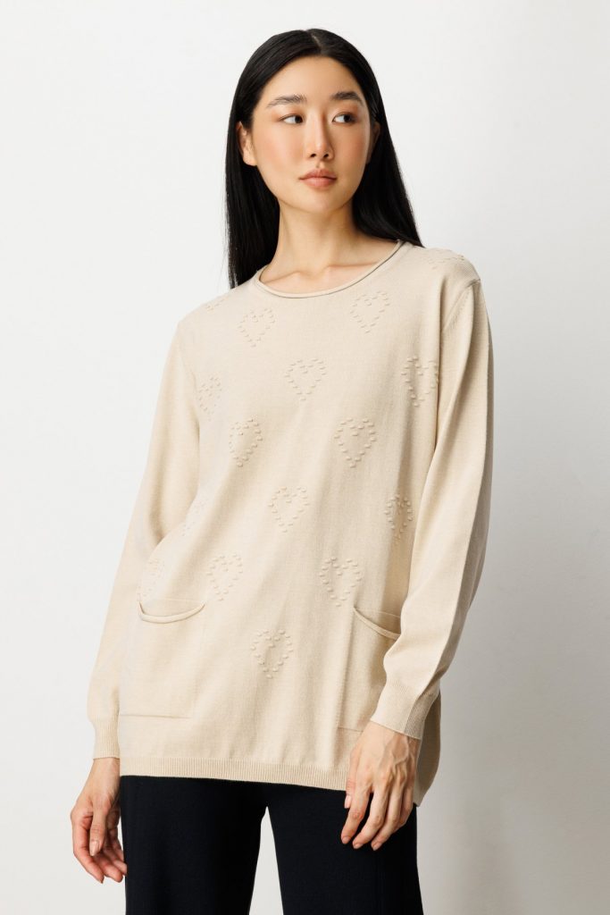 ON TRİKO Kabartma Desenli Cepli Triko Kazak 65344 - BEJ