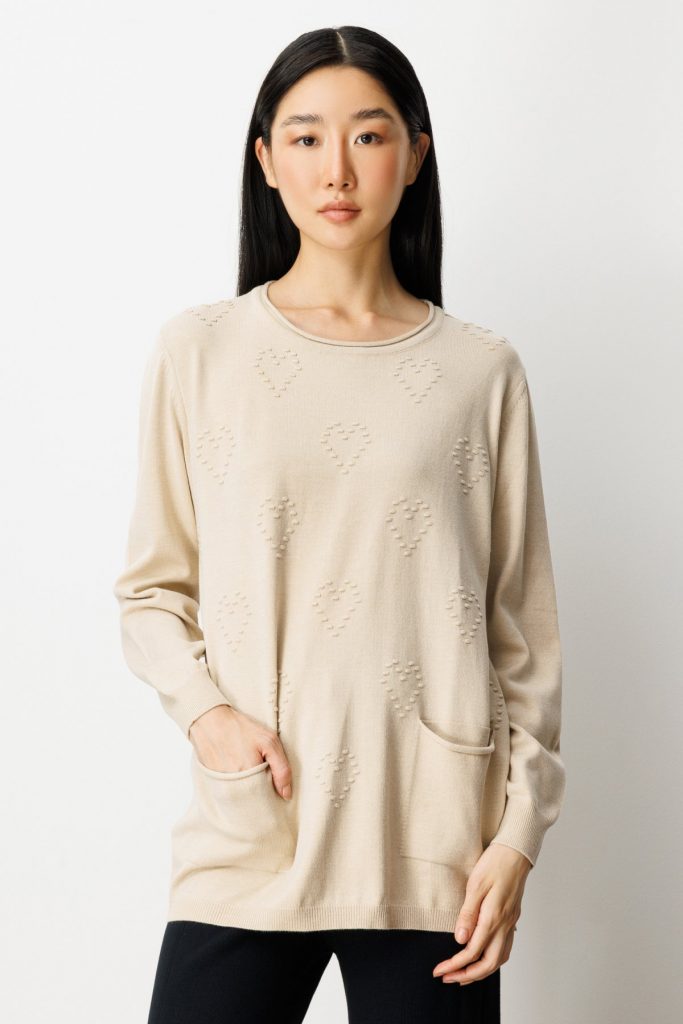 ON TRİKO Kabartma Desenli Cepli Triko Kazak 65344 - BEJ