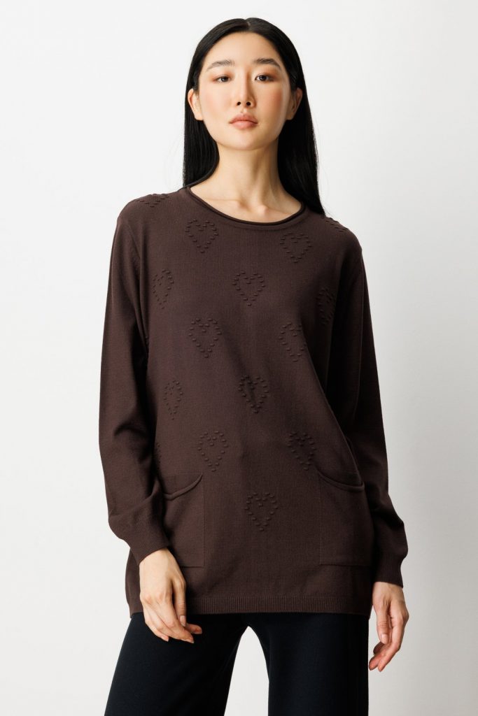 ON TRİKO Kabartma Desenli Cepli Triko Kazak 65344 - kahve