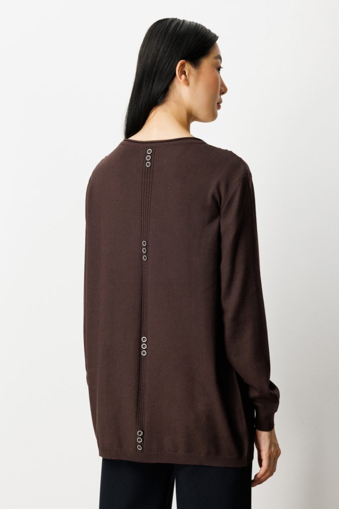 ON TRİKO Kabartma Desenli Cepli Triko Kazak 65344 - kahve