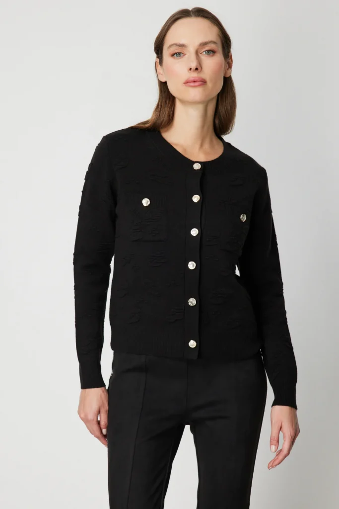 ON TRİKO Kabartmalı Sıfır Yaka Hırka 6693 - Siyah