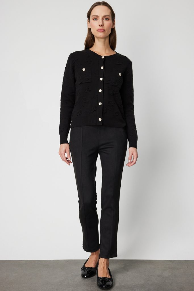 ON TRİKO Kabartmalı Sıfır Yaka Hırka 6693 - Siyah