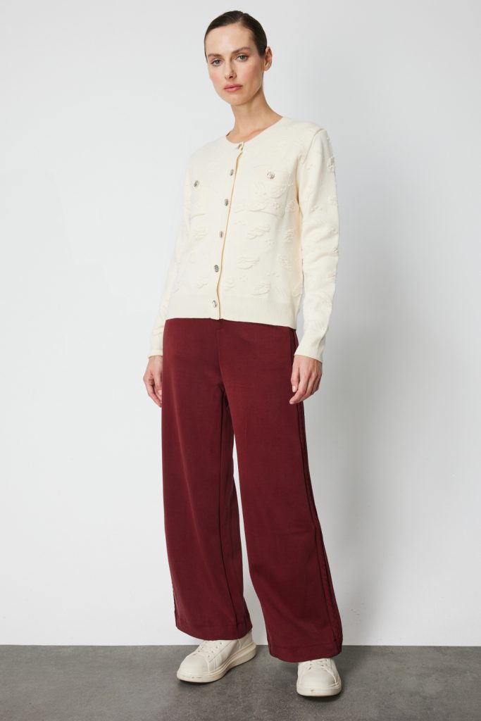 ON TRİKO Kabartmalı Sıfır Yaka Hırka 6693 - KREM