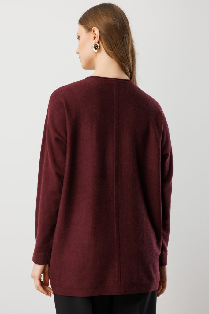 ON TRİKO Taş İşlemeli Torba Cepli Kazak 60304 - bordo