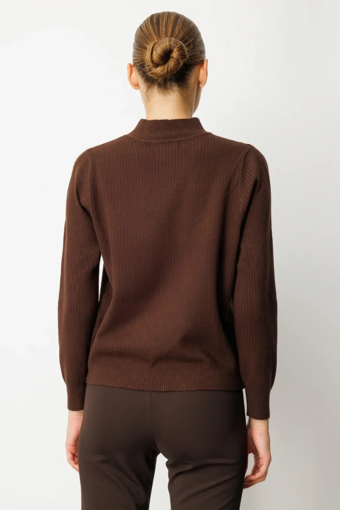 ON TRİKO Yakası Tül Detaylı Taşlı Triko Kazak 60343 - kahve