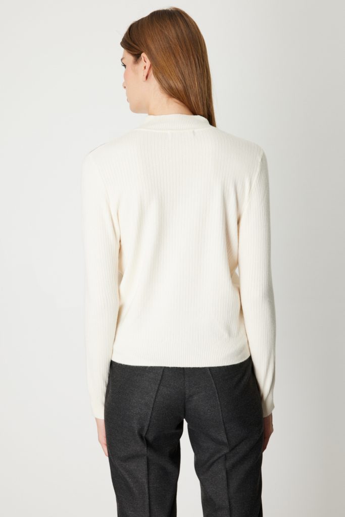 ON TRİKO Yakası Tül Detaylı Taşlı Triko Kazak 60343 - BEJ