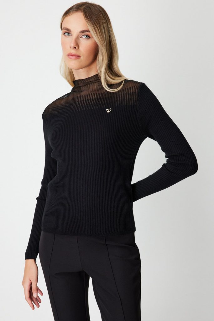 ON TRİKO Aksesuar Detaylı Triko Kazak  60346 - Siyah